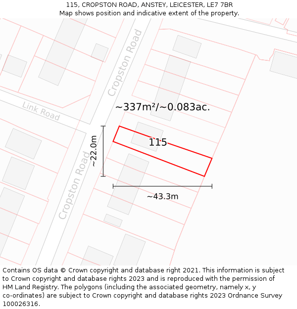 115, CROPSTON ROAD, ANSTEY, LEICESTER, LE7 7BR: Plot and title map