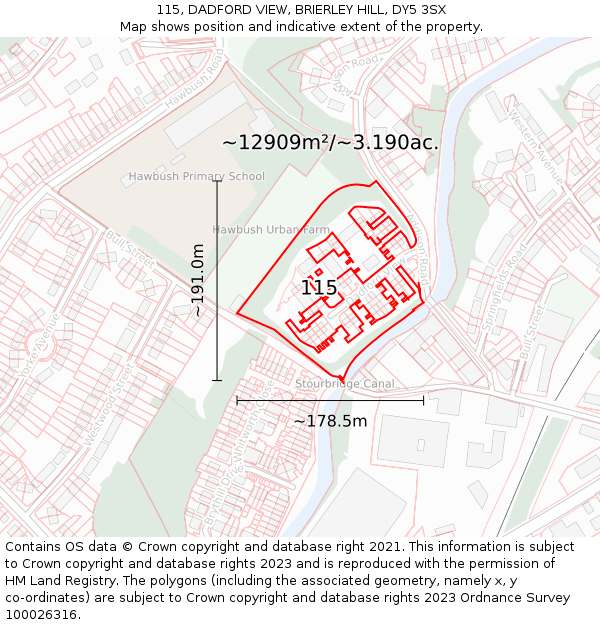 115, DADFORD VIEW, BRIERLEY HILL, DY5 3SX: Plot and title map