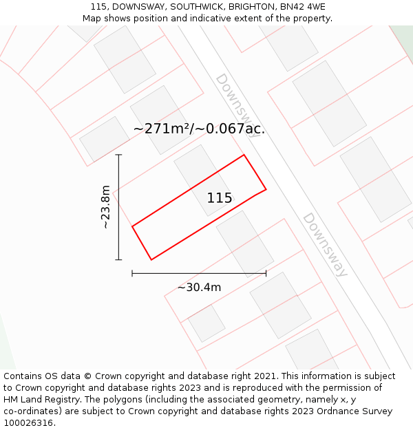 115, DOWNSWAY, SOUTHWICK, BRIGHTON, BN42 4WE: Plot and title map