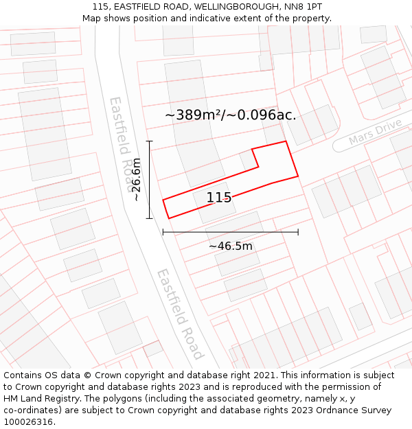 115, EASTFIELD ROAD, WELLINGBOROUGH, NN8 1PT: Plot and title map