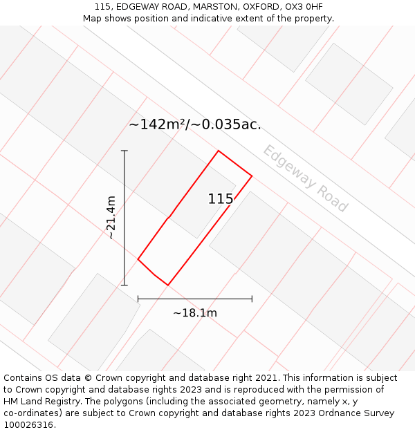 115, EDGEWAY ROAD, MARSTON, OXFORD, OX3 0HF: Plot and title map