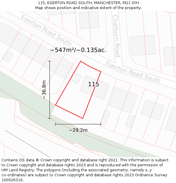 115, EGERTON ROAD SOUTH, MANCHESTER, M21 0YH: Plot and title map