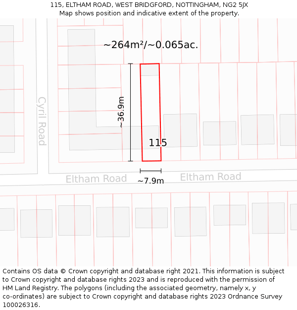 115, ELTHAM ROAD, WEST BRIDGFORD, NOTTINGHAM, NG2 5JX: Plot and title map