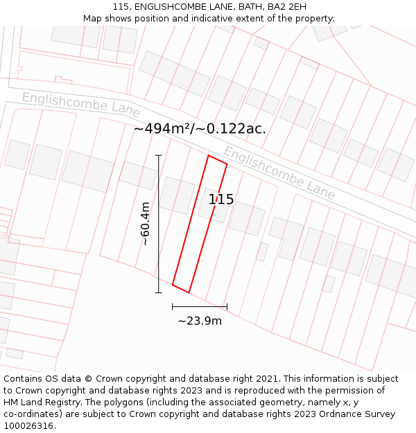 115, ENGLISHCOMBE LANE, BATH, BA2 2EH: Plot and title map