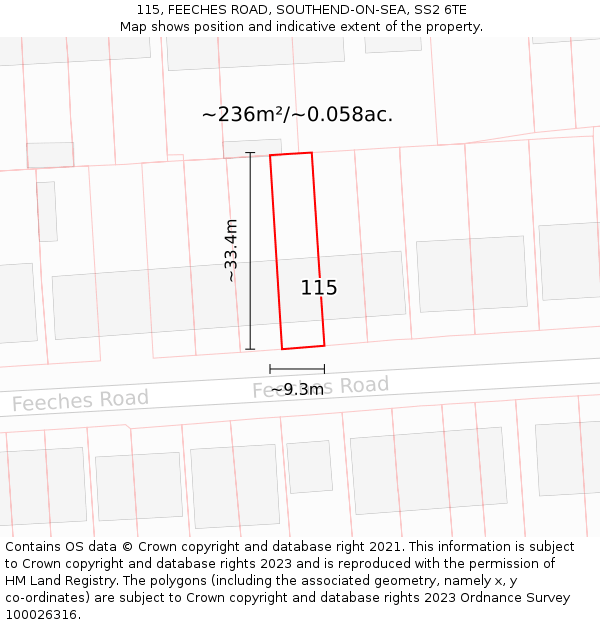 115, FEECHES ROAD, SOUTHEND-ON-SEA, SS2 6TE: Plot and title map