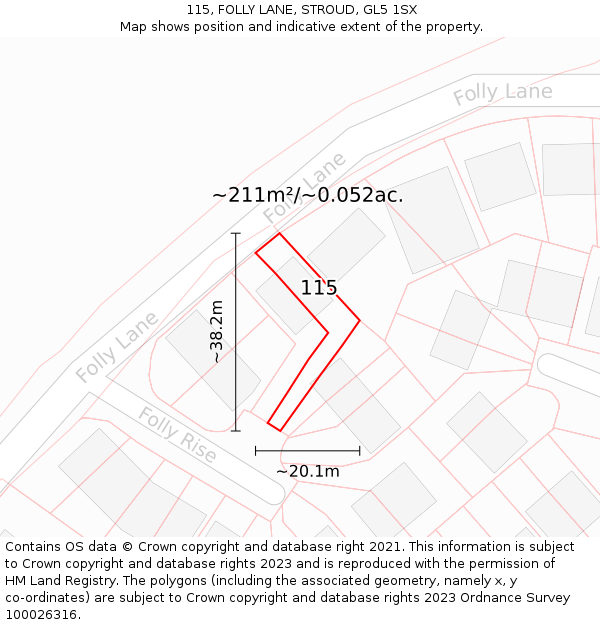 115, FOLLY LANE, STROUD, GL5 1SX: Plot and title map