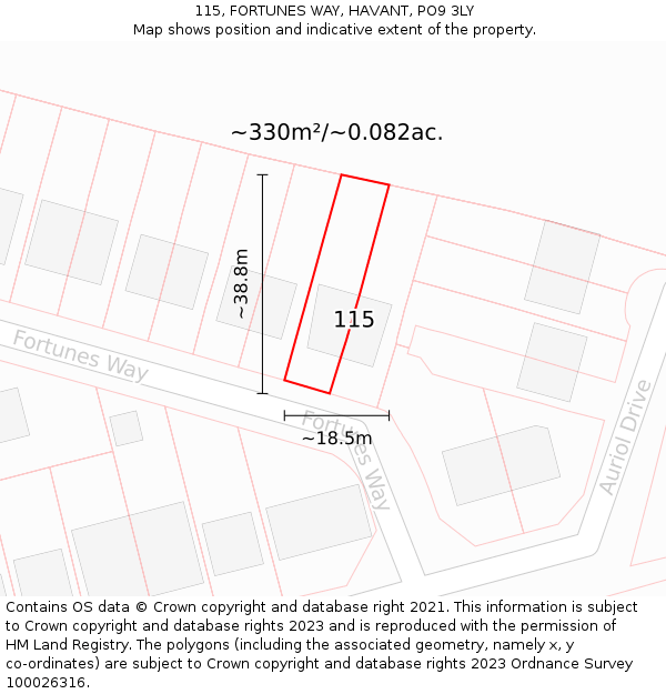 115, FORTUNES WAY, HAVANT, PO9 3LY: Plot and title map