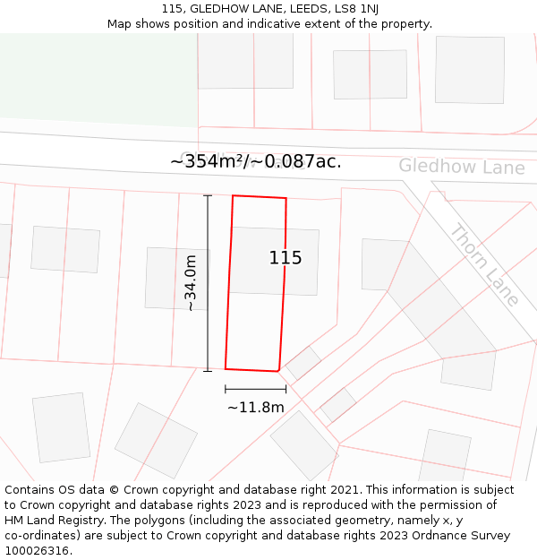 115, GLEDHOW LANE, LEEDS, LS8 1NJ: Plot and title map