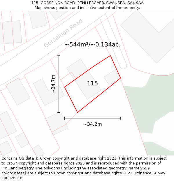 115, GORSEINON ROAD, PENLLERGAER, SWANSEA, SA4 9AA: Plot and title map