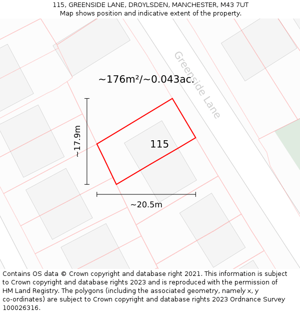 115, GREENSIDE LANE, DROYLSDEN, MANCHESTER, M43 7UT: Plot and title map