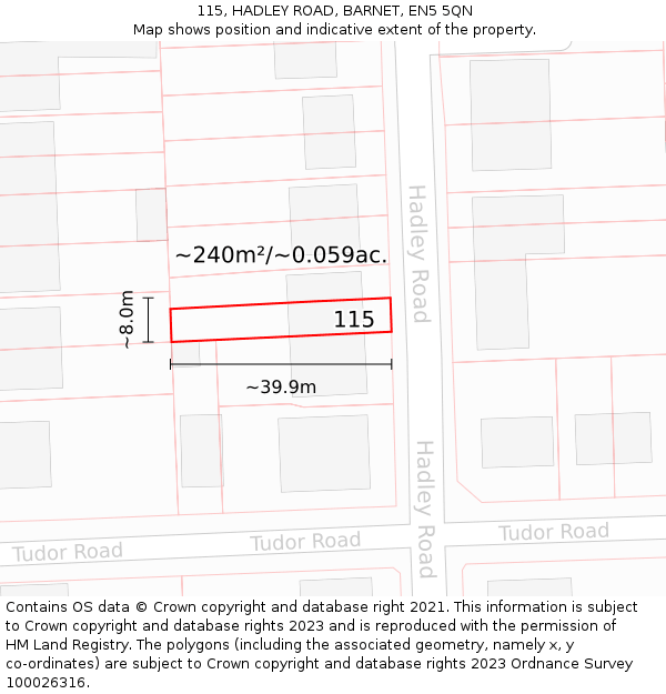 115, HADLEY ROAD, BARNET, EN5 5QN: Plot and title map