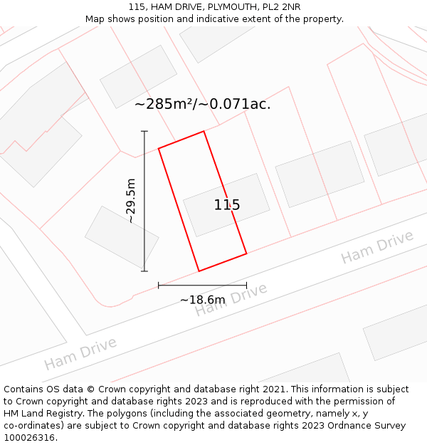 115, HAM DRIVE, PLYMOUTH, PL2 2NR: Plot and title map