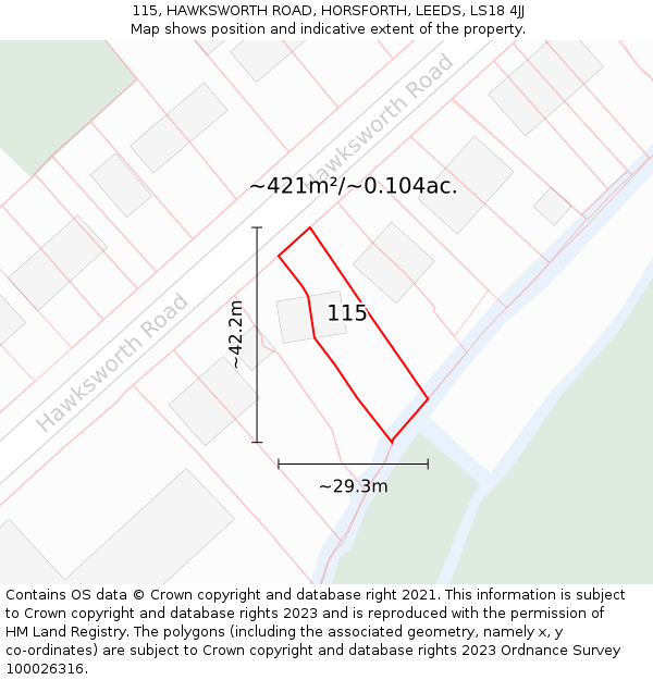 115, HAWKSWORTH ROAD, HORSFORTH, LEEDS, LS18 4JJ: Plot and title map