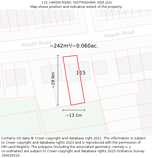 115, HAYDN ROAD, NOTTINGHAM, NG5 2LN: Plot and title map