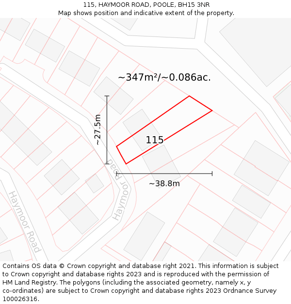 115, HAYMOOR ROAD, POOLE, BH15 3NR: Plot and title map