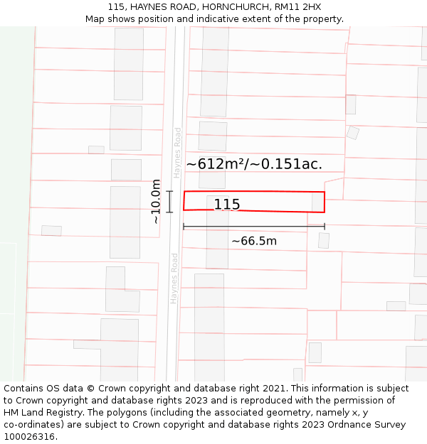 115, HAYNES ROAD, HORNCHURCH, RM11 2HX: Plot and title map