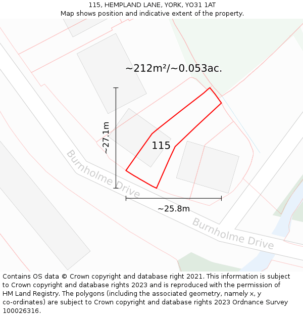 115, HEMPLAND LANE, YORK, YO31 1AT: Plot and title map