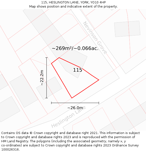 115, HESLINGTON LANE, YORK, YO10 4HP: Plot and title map