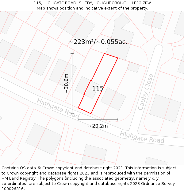 115, HIGHGATE ROAD, SILEBY, LOUGHBOROUGH, LE12 7PW: Plot and title map