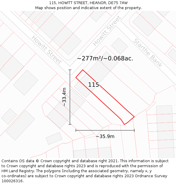 115, HOWITT STREET, HEANOR, DE75 7AW: Plot and title map
