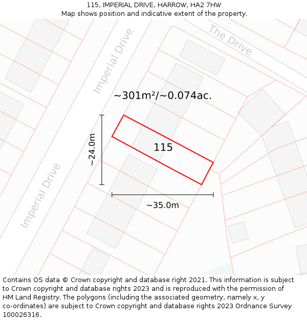 115, IMPERIAL DRIVE, HARROW, HA2 7HW: Plot and title map