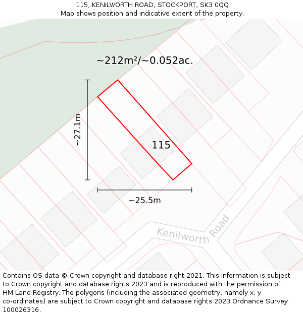 115, KENILWORTH ROAD, STOCKPORT, SK3 0QQ: Plot and title map