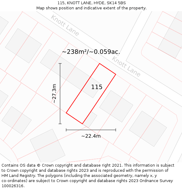115, KNOTT LANE, HYDE, SK14 5BS: Plot and title map