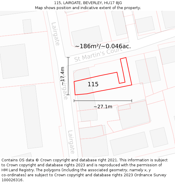 115, LAIRGATE, BEVERLEY, HU17 8JG: Plot and title map