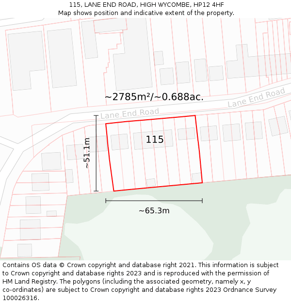 115, LANE END ROAD, HIGH WYCOMBE, HP12 4HF: Plot and title map