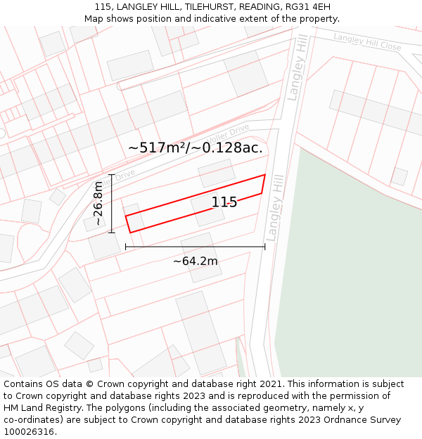 115, LANGLEY HILL, TILEHURST, READING, RG31 4EH: Plot and title map