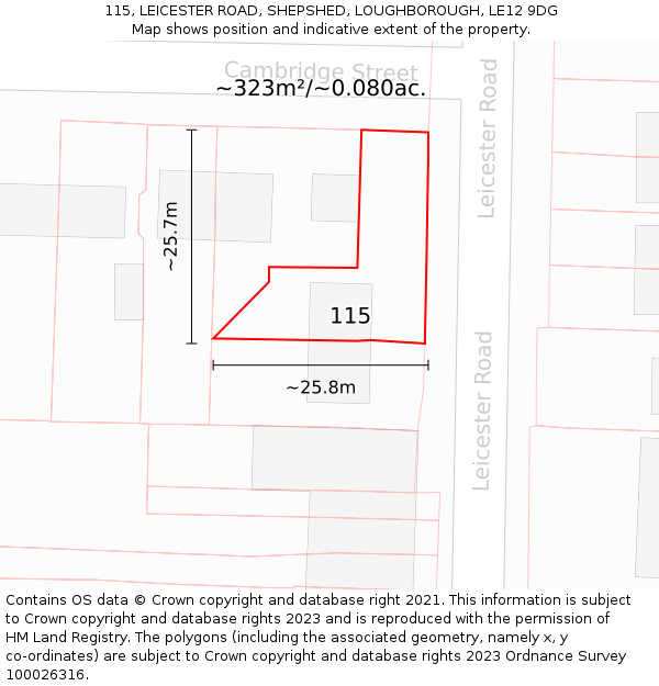 115, LEICESTER ROAD, SHEPSHED, LOUGHBOROUGH, LE12 9DG: Plot and title map