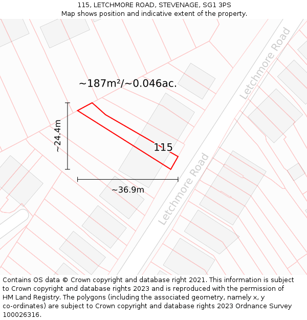 115, LETCHMORE ROAD, STEVENAGE, SG1 3PS: Plot and title map