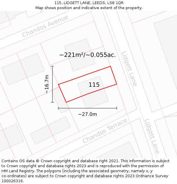 115, LIDGETT LANE, LEEDS, LS8 1QR: Plot and title map