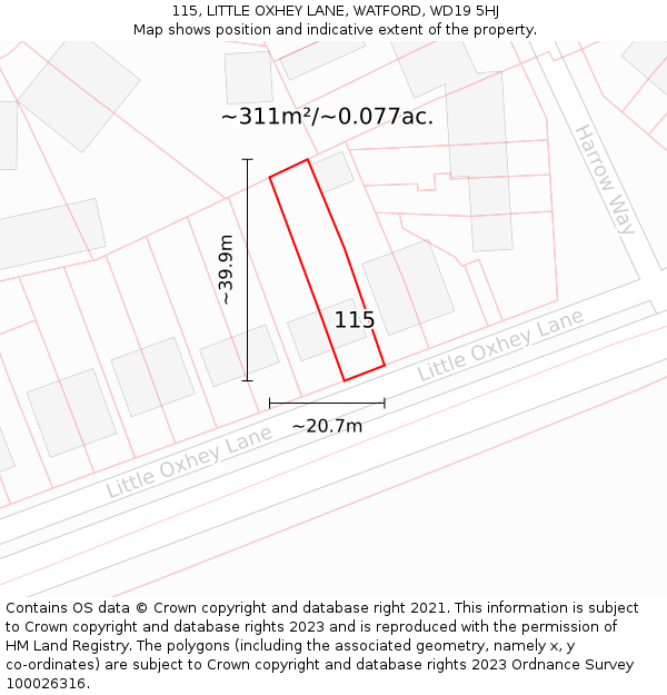 115, LITTLE OXHEY LANE, WATFORD, WD19 5HJ: Plot and title map