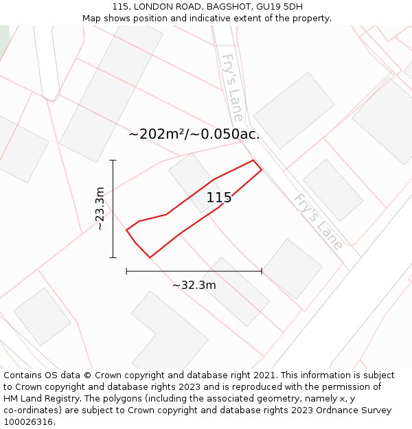 115, LONDON ROAD, BAGSHOT, GU19 5DH: Plot and title map