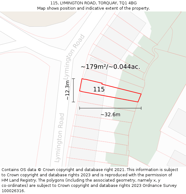 115, LYMINGTON ROAD, TORQUAY, TQ1 4BG: Plot and title map