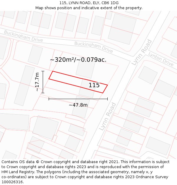 115, LYNN ROAD, ELY, CB6 1DG: Plot and title map