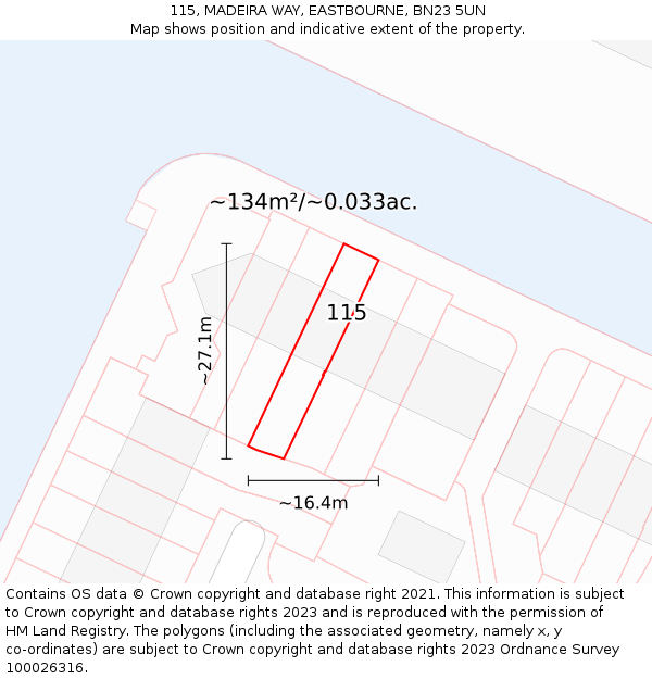 115, MADEIRA WAY, EASTBOURNE, BN23 5UN: Plot and title map