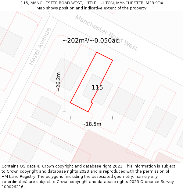 115, MANCHESTER ROAD WEST, LITTLE HULTON, MANCHESTER, M38 9DX: Plot and title map