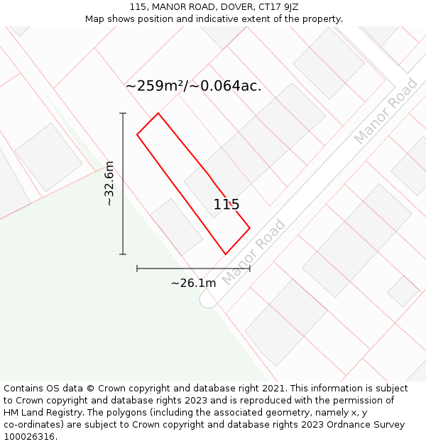 115, MANOR ROAD, DOVER, CT17 9JZ: Plot and title map