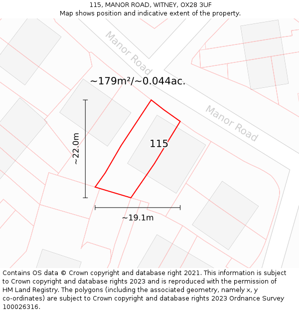 115, MANOR ROAD, WITNEY, OX28 3UF: Plot and title map