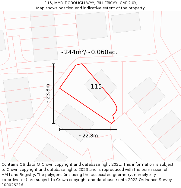 115, MARLBOROUGH WAY, BILLERICAY, CM12 0YJ: Plot and title map