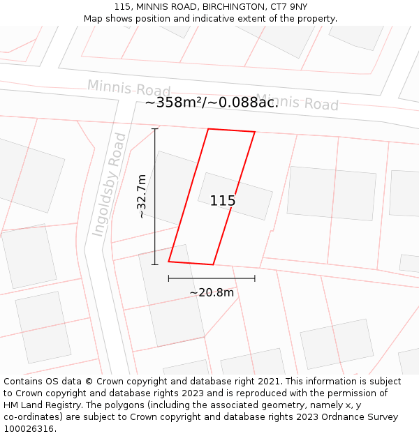 115, MINNIS ROAD, BIRCHINGTON, CT7 9NY: Plot and title map