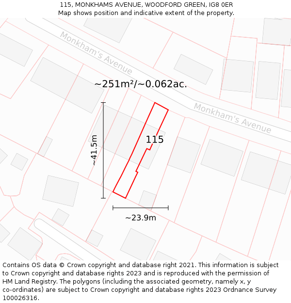 115, MONKHAMS AVENUE, WOODFORD GREEN, IG8 0ER: Plot and title map