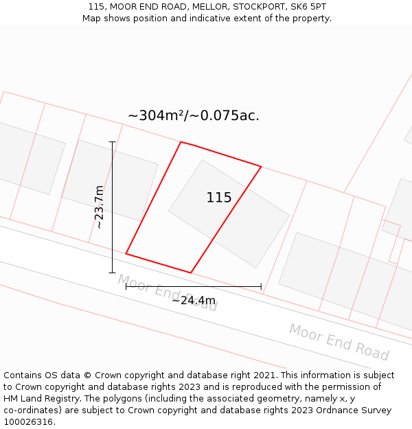 115, MOOR END ROAD, MELLOR, STOCKPORT, SK6 5PT: Plot and title map