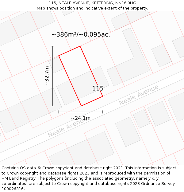 115, NEALE AVENUE, KETTERING, NN16 9HG: Plot and title map