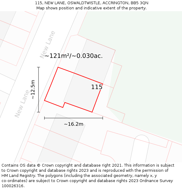 115, NEW LANE, OSWALDTWISTLE, ACCRINGTON, BB5 3QN: Plot and title map