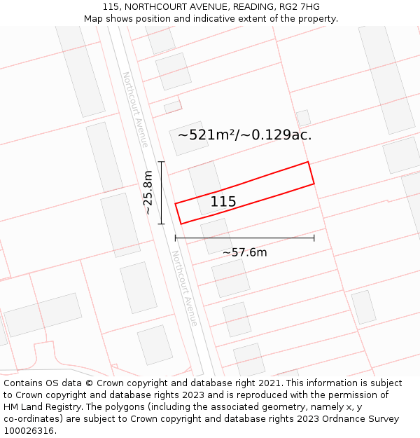 115, NORTHCOURT AVENUE, READING, RG2 7HG: Plot and title map