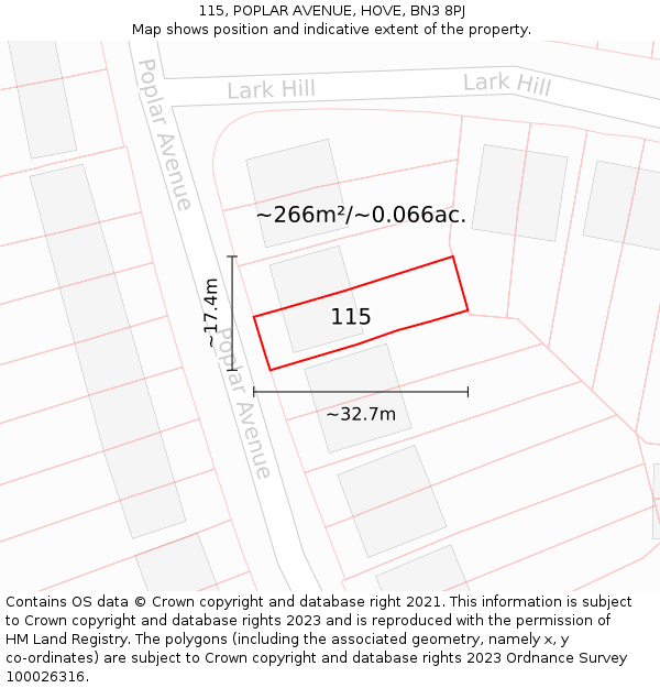 115, POPLAR AVENUE, HOVE, BN3 8PJ: Plot and title map