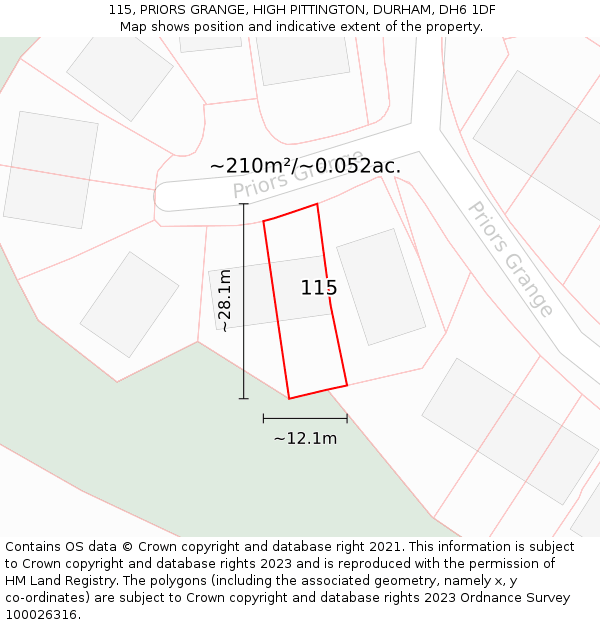 115, PRIORS GRANGE, HIGH PITTINGTON, DURHAM, DH6 1DF: Plot and title map